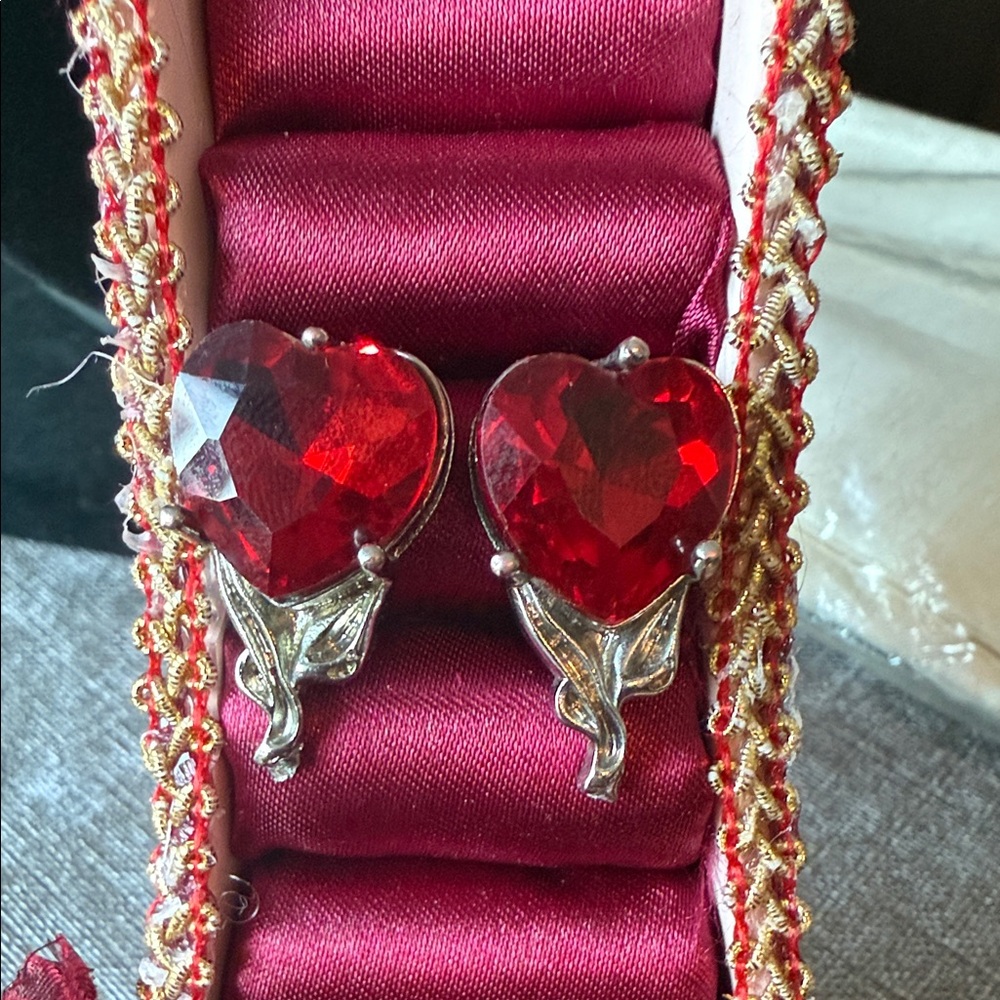 Heart-Shaped Red Gemstone Earrings